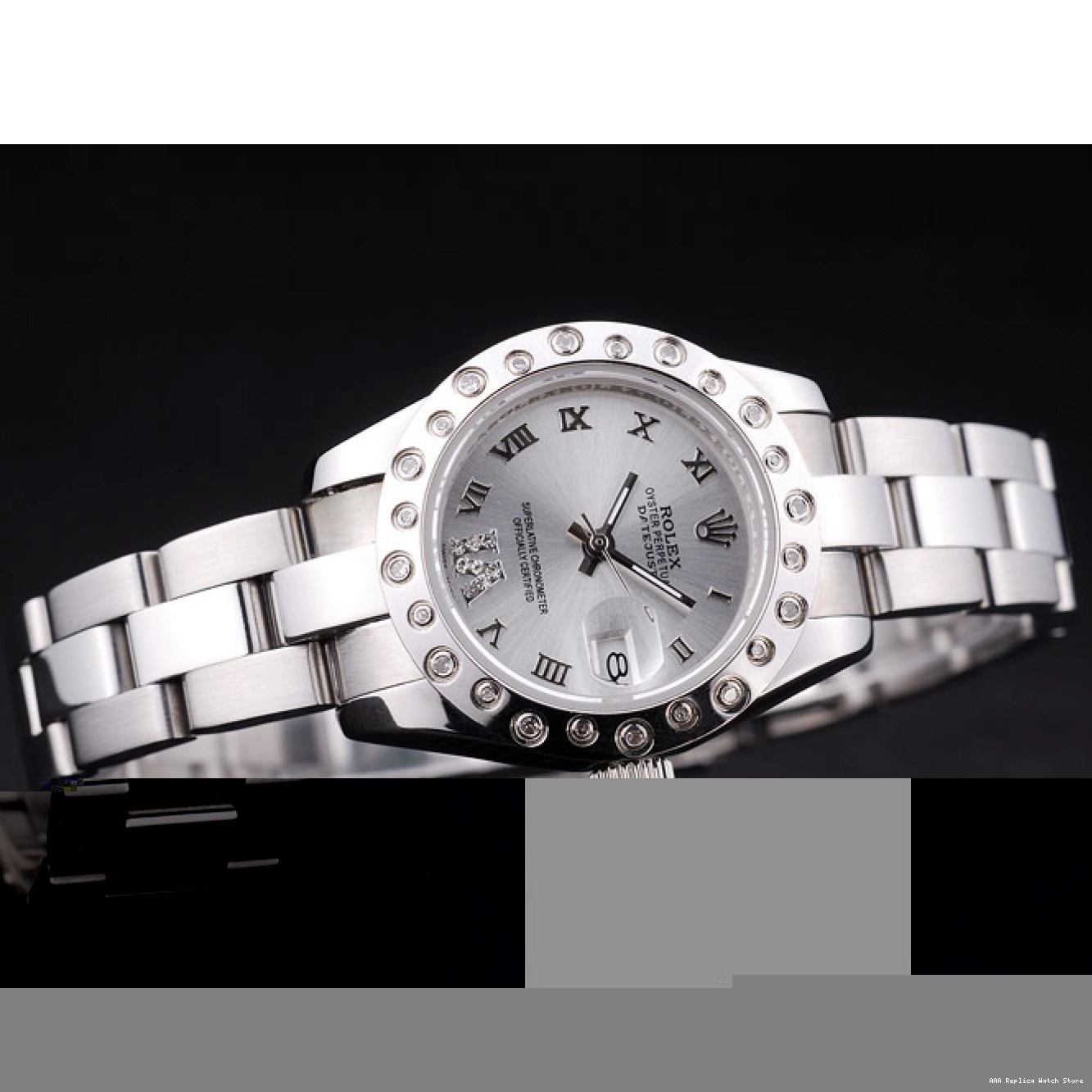 Aaa replica watch Polished Silver Silver Diamonds Dial Rolex Bezel Datejust 7474 0823